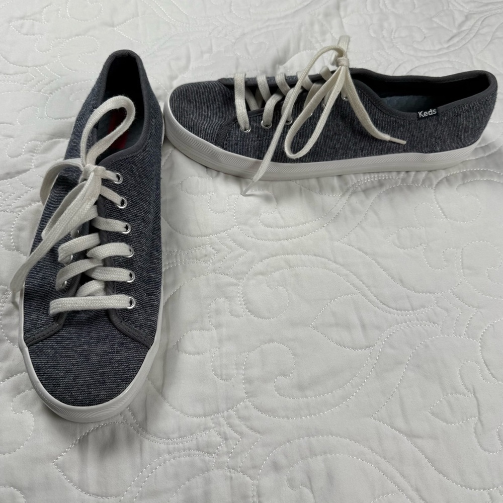 Keds Jump Kick Low Rise Blue Chambray Lace Up Minimalist Sneaker‎ Women's 9 EUC
